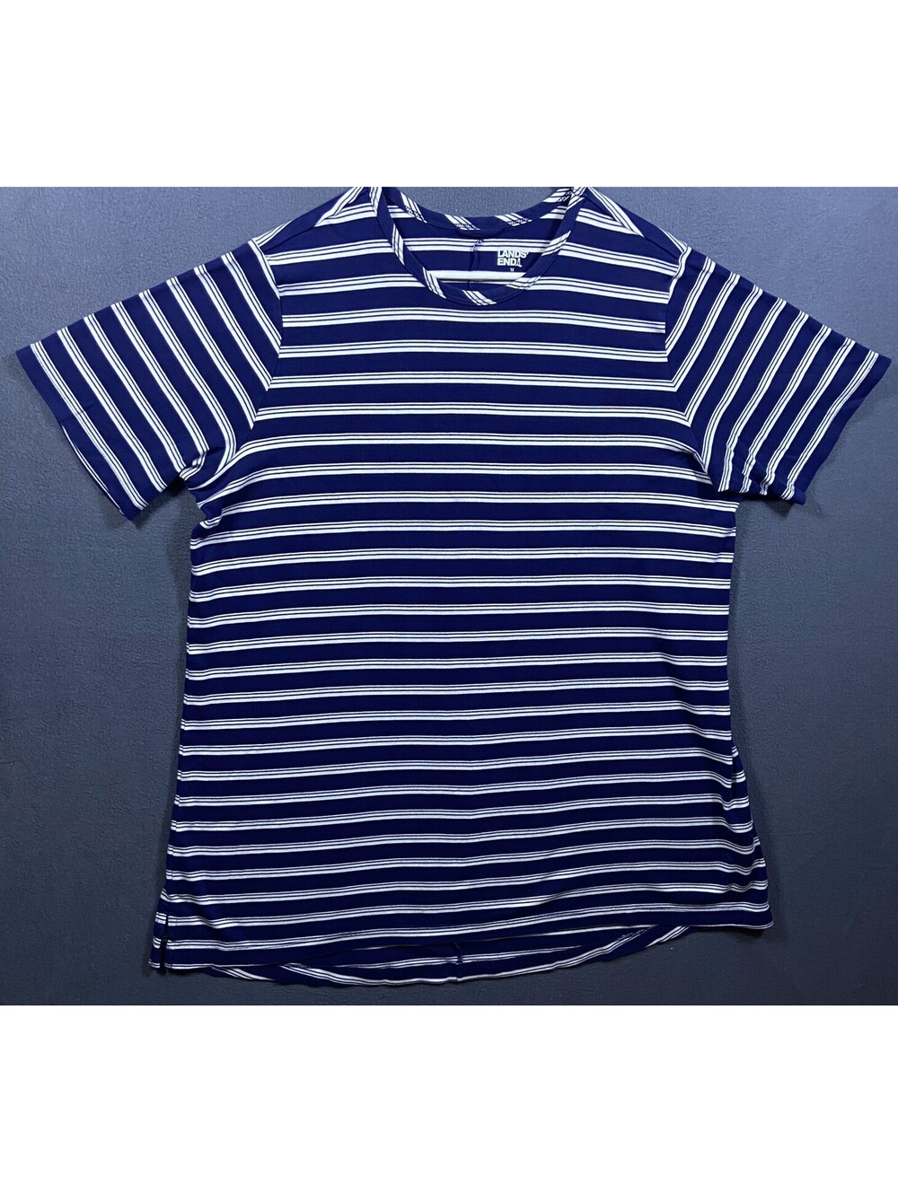 Lands' End Navy/White Striped T-Shirt Dress Scoop Neck Short Sleeve 1X Nautical